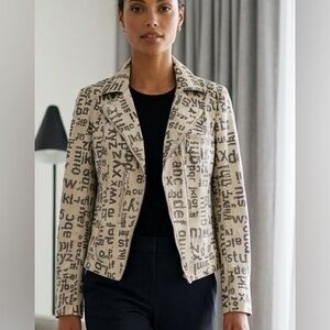 Joseph Ribkoff Cream and Black Graphic Blazer With Decorative Zippers
